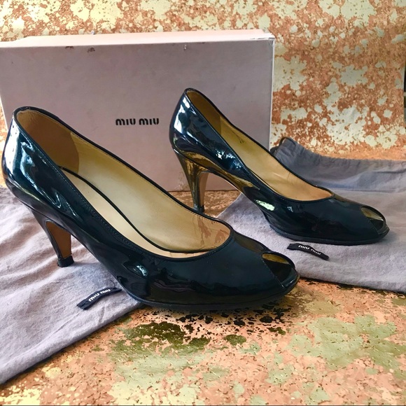 AUTHENTIC MIU MIU PEEP TOE LOW HEEL PUMPS WITH BOX - Picture 1 of 13